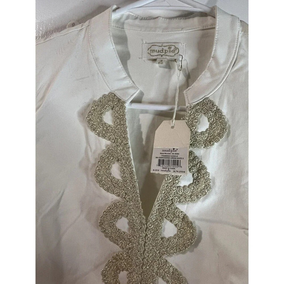 Mud pie Smock Dress Size Small 4-6 NWT White & Gold - Picture 2 of 5